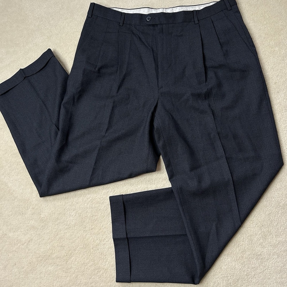 Zanella Pants Mens 38 Wool Pleated Dress Slacks Trousers Cuffed Lined Italy